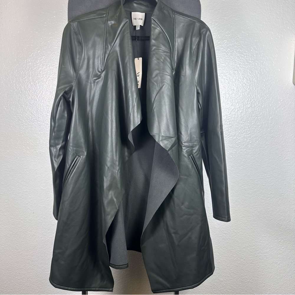 Nic+Zoe Women’s Green Faux Leather Jacket Size L